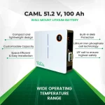 CAML 5.12 kWh (100Ah, 51.2V) LiFePO4 Battery – Wall Mount