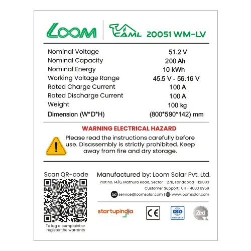 CAML 10.24 kWh (200Ah, 51.2V) LiFePO4 Battery – Wall Mount