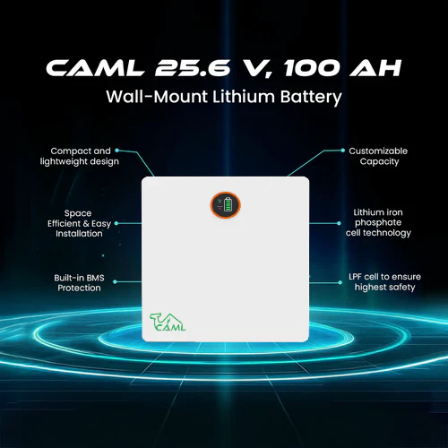 CAML 2.56 kWh (100Ah, 25.6V) LiFePO4 Wall-Mount – Lithium Battery