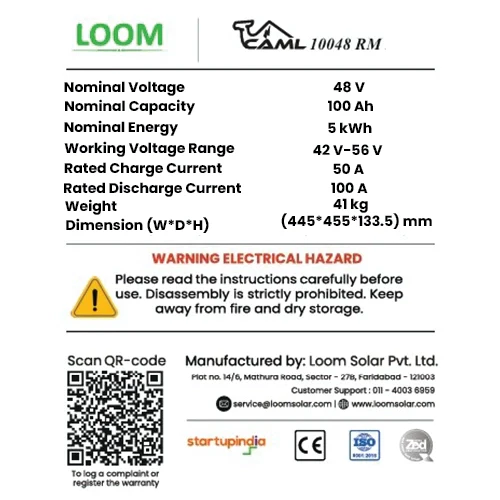 CAML 48 V 100 Ah, 5 kWh Lithium Battery – Rack Mount